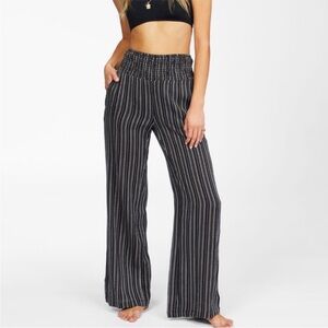 Billabong Pants Small Black Striped High Rise Wide Leg New Waves Casual S